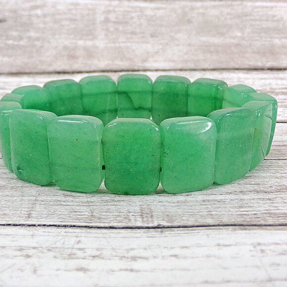 Green aventurine genuine stone stretch bracelet with rectangle cut stones - Picture 5 of 7